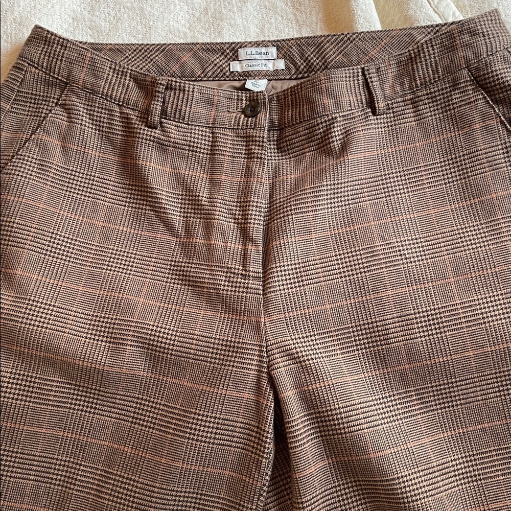 L.L.Bean Classic Fit Glen Plaid Wool Trousers Brown Petite 16 GUC Heritage Look - Picture 6 of 7